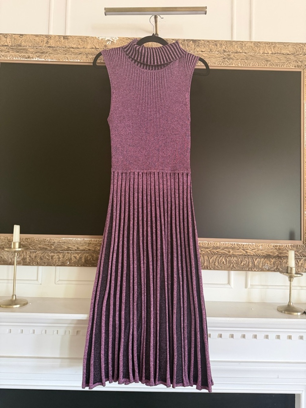 Milly Metallic Purple Sleeveless Pleated Midi Dress - Picture 1 of 1